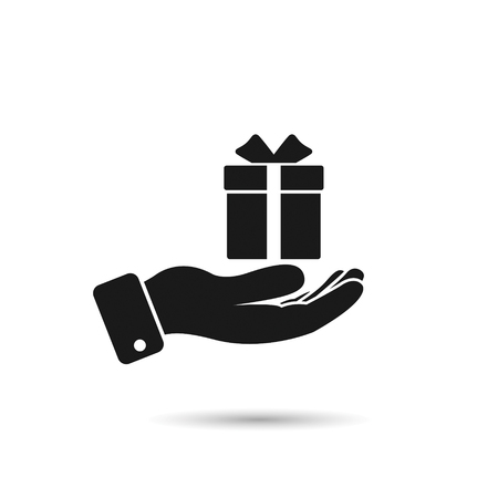 Gift in hand icon. Vector isolated illustration.のイラスト素材