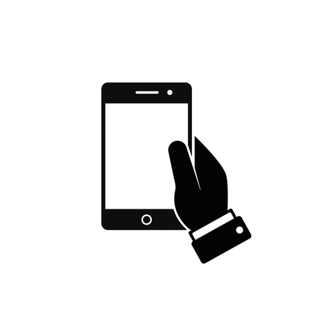 Mobile phone in hand icon, vector isolated illustration.のイラスト素材