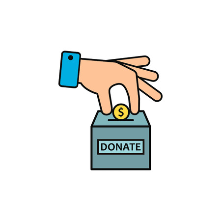 Hand putting coin in donate box color icon.のイラスト素材