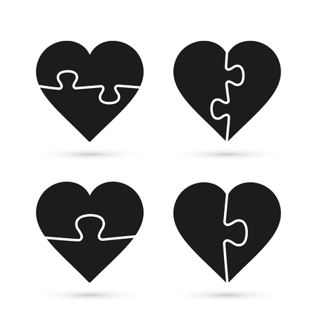 Heart Puzzle Icon Set. Vector isolated flat design illustration.のイラスト素材