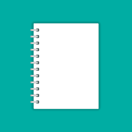 Blank realistic spiral notepad notebook isolated on green, vector illustration.のイラスト素材