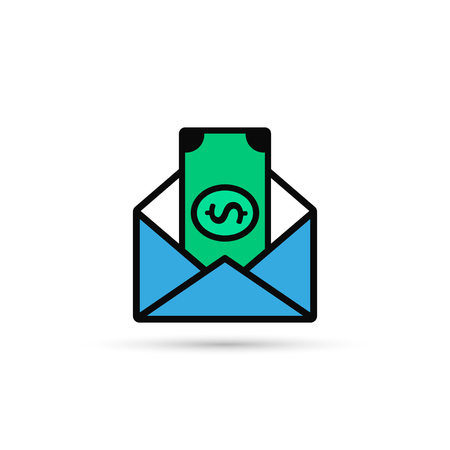 Envelope With Money Vector Color Icon. Flat Style Design.のイラスト素材