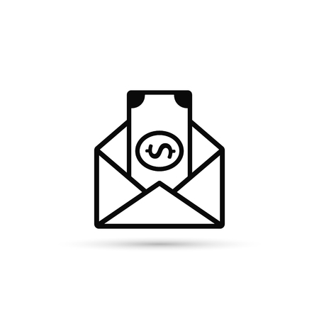 Envelope With Money Vector Line Icon. Flat Style Design.のイラスト素材