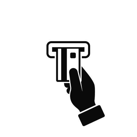 Hand Inserting ATM Card. Man Using ATM Machine Icon. Business and Finance Concept, Vector Illustration In Flat Style.のイラスト素材