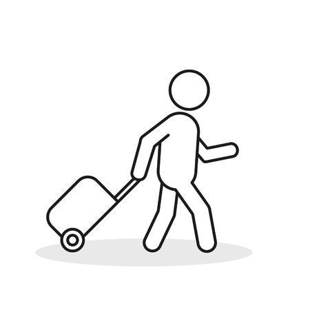 Passenger With Rolling Bag Line Icon. Vector isolated minimal outline symbol.のイラスト素材