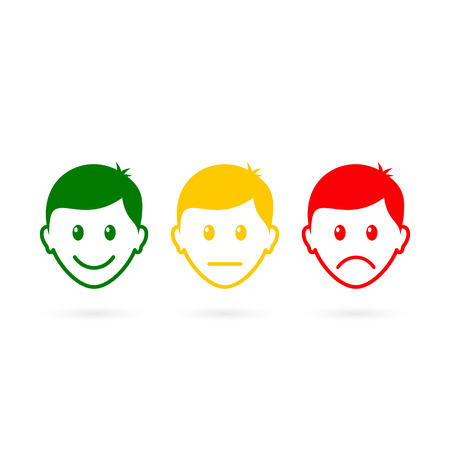 Feedback icon, man head with different mood. Emoticon evaluation icon. Vector.のイラスト素材