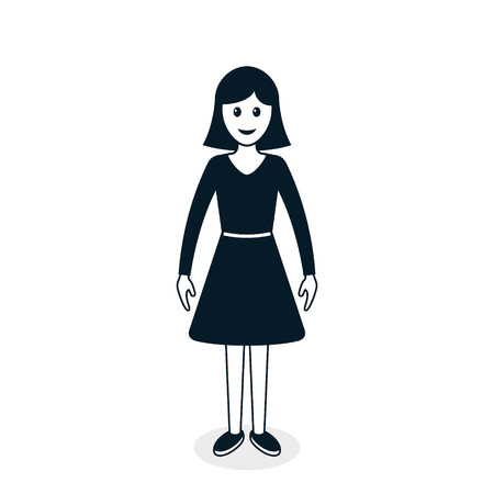 Woman or girl in casual clothes, Female front view Vector black illustration.のイラスト素材