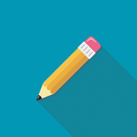 Pencil flat icon with long shadow, vector illustration on blue background.のイラスト素材