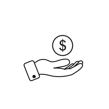 Money in hand outline icon. Vector isolated illustration.のイラスト素材
