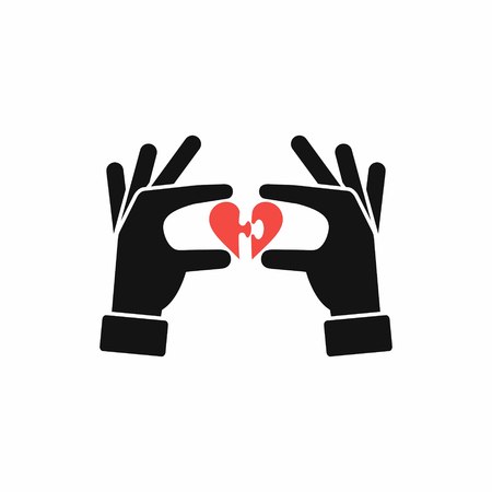 Hands connecting parts of puzzle heart, vector illustration.のイラスト素材