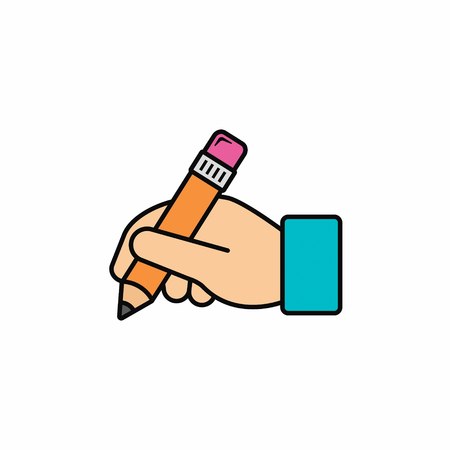Hand hold pencil icon. Hand writing icon. Vector color illustration.のイラスト素材