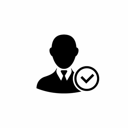 User profile icon with check mark sign. Vector flat illustration.のイラスト素材