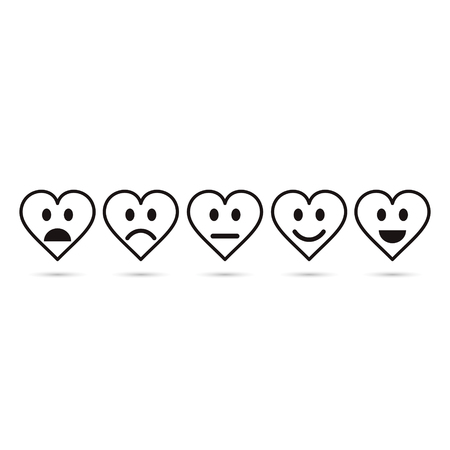 Hearts emoticon line icon set heart with expression mood. Vector.のイラスト素材