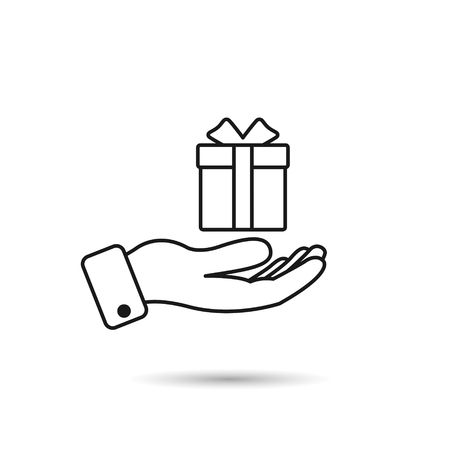 Gift in hand line icon. Vector isolated outline illustration.のイラスト素材