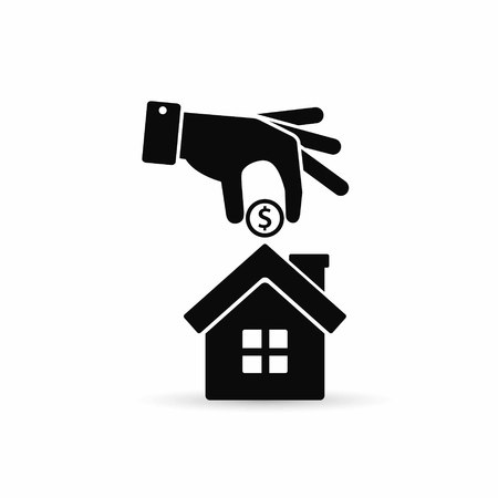 Hand put coin inside the house. Vector simple illustration real estate investment.のイラスト素材