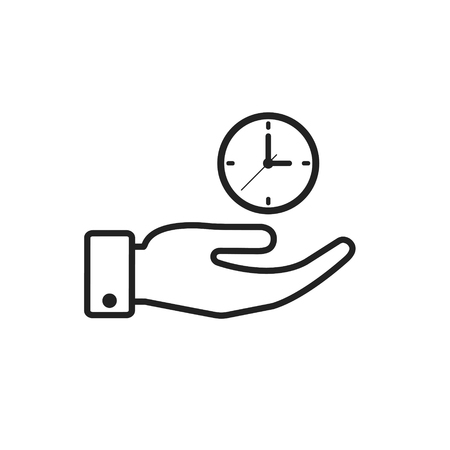 Hand hold a clock outline icon.のイラスト素材