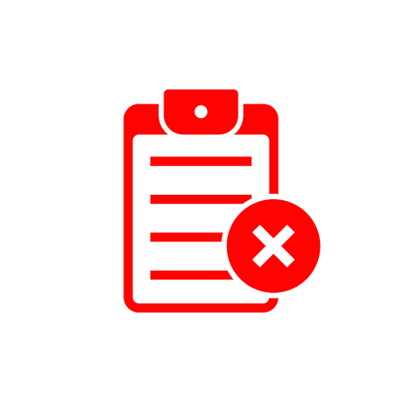 Checklist rejected red icon. Clipboard with failed task symbol. Vector flat illustration.のイラスト素材