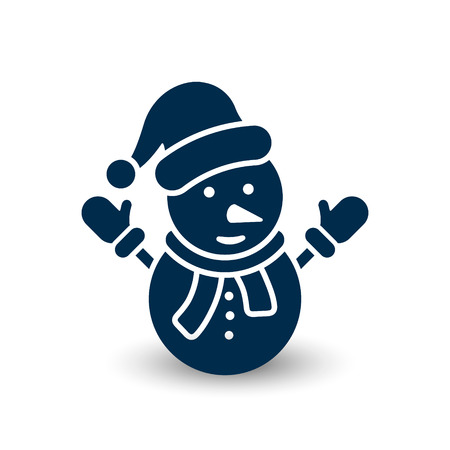 Snowman icon, vector festive simple symbol. Snowman with hat flat black silhouette illustration.のイラスト素材