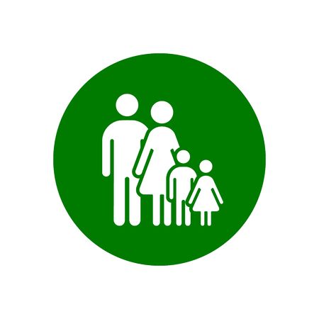 Family icon, vector illustration on round background. Father, mother and children symbol. Circle button flat web icon.のイラスト素材
