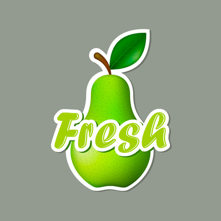 Fresh pear advertising sticker on grey background.のイラスト素材
