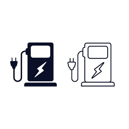 Electric Vehicle Charging Station icon set. Vector isolated illustration.のイラスト素材