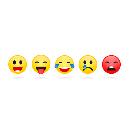 Smile expression chat collection. Funny flat emoji emoticon reactions color icon. Feedback smiley icon.のイラスト素材