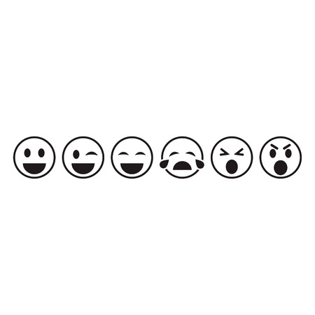 Smile expression mood chat collection. Funny flat emoji emoticon reactions icon. Feedback smiley line icon.のイラスト素材