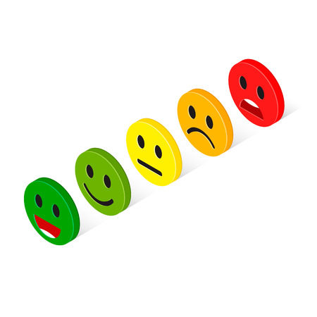 Emoticon reactions faces scale rating feedback isometric set, isolated vector 3d illustration.のイラスト素材