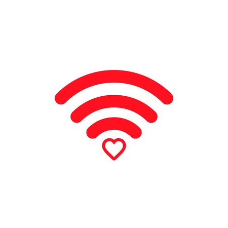 Heart wifi. Vector heart connect icon in flat style. Heart signal. Love connection. Wifi hotspot signal. Love signal. Wifi sign.のイラスト素材