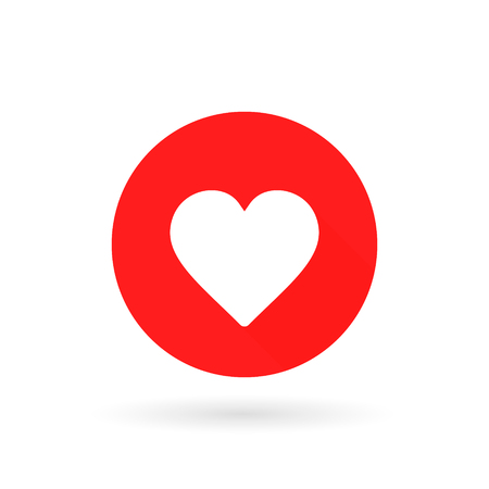Heart icon in red circle button with flat web icon.のイラスト素材