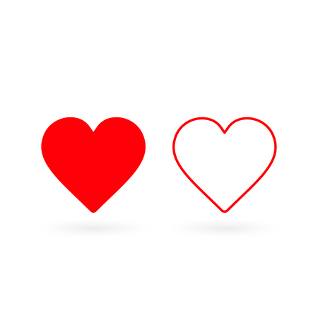 Heart red icon set, in colored and outline Illustration.のイラスト素材