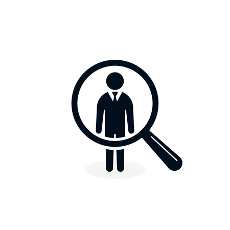 Magnifying glass with man in black and white Illustration.のイラスト素材