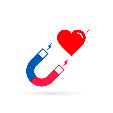 Magnet attracting heart icon, Vector isolated color illustration. Flat design.のイラスト素材