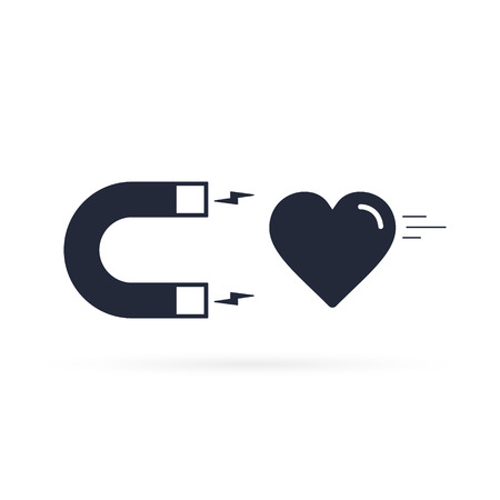 Magnet attracting heart icon, Vector silhouette isolated illustration. Flat design.のイラスト素材