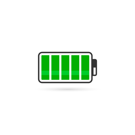 Battery vector icon, green energy symbol isolated on white.のイラスト素材