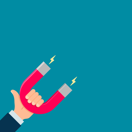 Businessman hand with magnet. Business concept attraction of money, customers and investment. Vector illustration in flat style.のイラスト素材