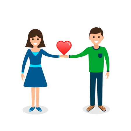 Couple in love holding heart, Vector cartoon illustration.のイラスト素材