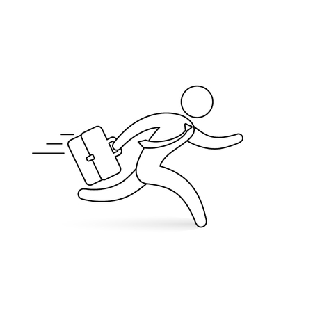 Businessman running with briefcase outline icon, vector isolated man silhouette.のイラスト素材