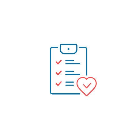 Health checklist test line icon. Heart diagnostic electrocardiography service vector line symbol.のイラスト素材