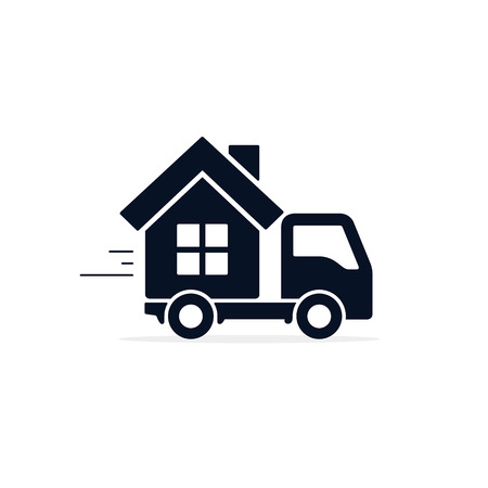Truck with house icon, Vector isolated simple symbol.のイラスト素材