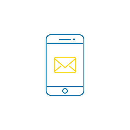 New email on mobile phone vector line flat icon. Mail icon on phone screen. Thin line vector illustration isolated on white background.のイラスト素材