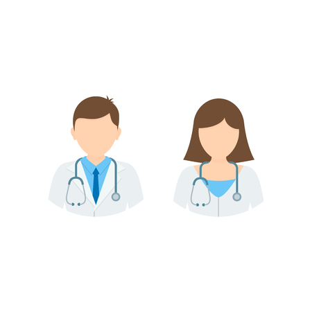 Doctor and Nurse Medicine flat colored iconset. Medical icon collection, vector illustration.のイラスト素材