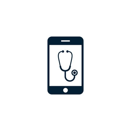 Stethoscope on smartphone screen icon. Modern vector illustration of online medical consultant.のイラスト素材