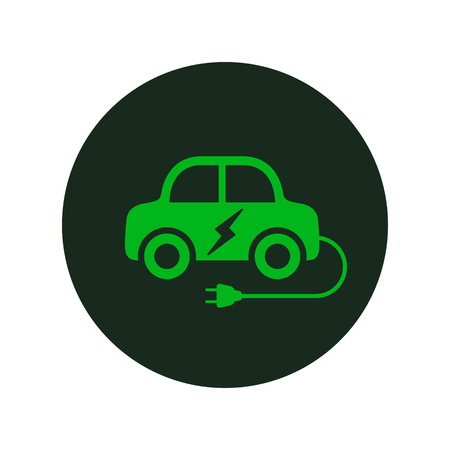 Electric car logo icon. Hybrid auto or electric vehicle concept on white background.のイラスト素材