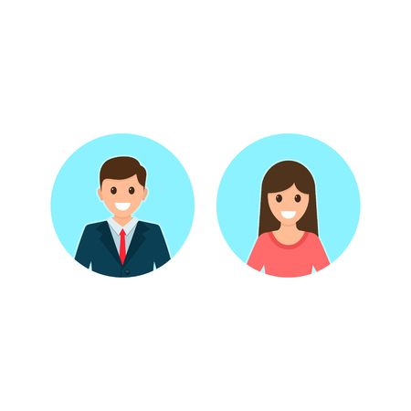 Avatars of a male and a female in business suits. Vector illustration.のイラスト素材