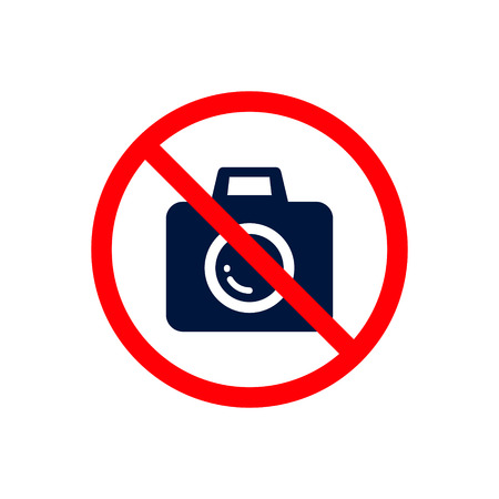 No Photo camera sign icon. Red prohibition sign. Stop symbol. Vector icon.のイラスト素材
