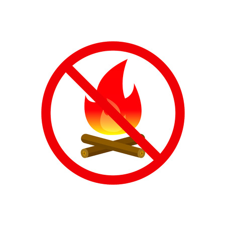 No fire camp Vector cartoon style illustration.isolated on white background. Crossed red line in circle.のイラスト素材