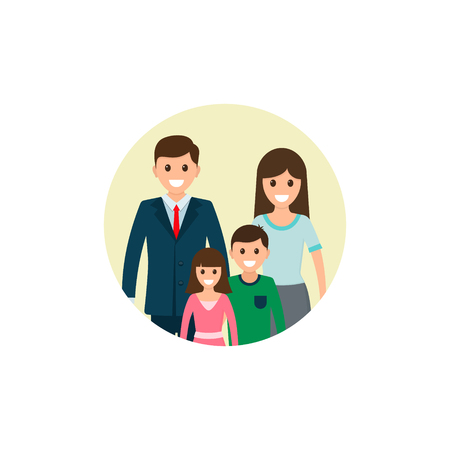 Family illustration. Father, mother, son and daughter together. Vector illustration of a flat design.のイラスト素材