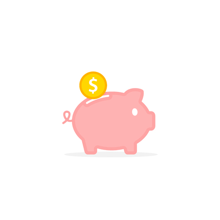 Piggy bank with falling coin. concept of saving money Investments in future. Isolated vector illustration piggy bank in flat style.のイラスト素材