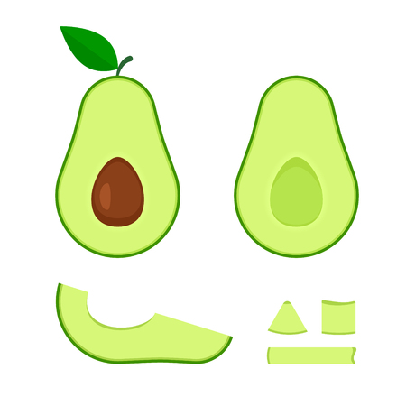 Avocado set half, slice and whole of fresh. Vector Fresh avocado isolated on white background.のイラスト素材